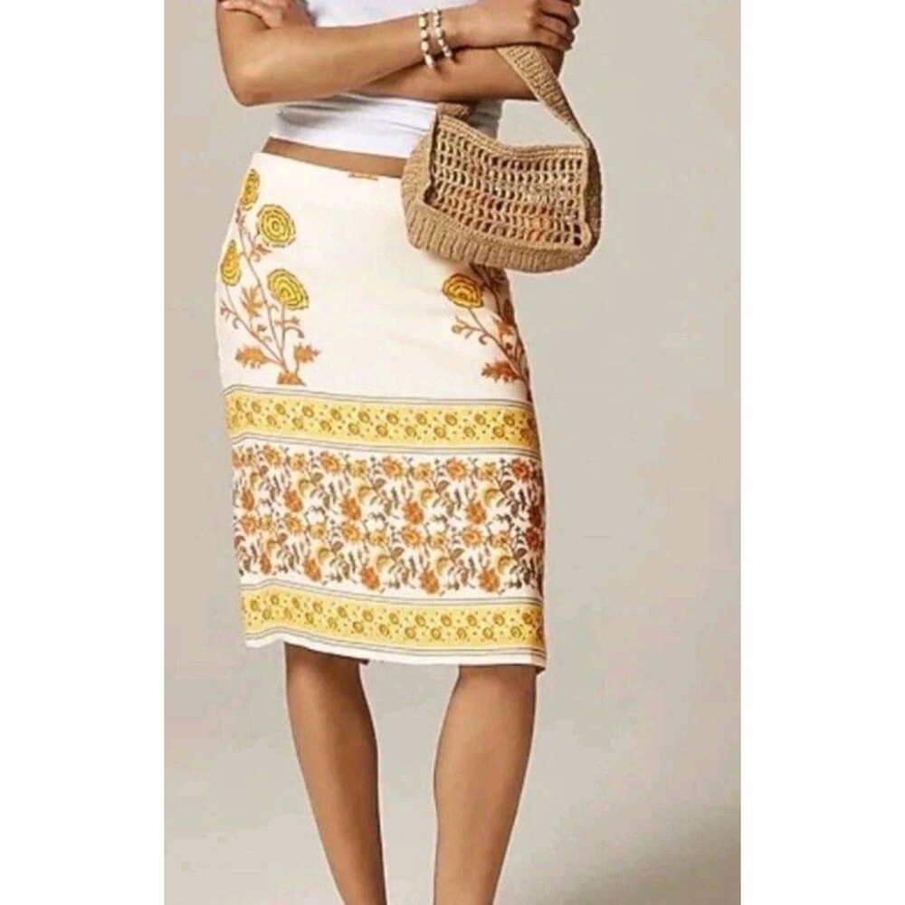 J.Crew Knee Length Skirt Sunset Rose Block Print Satin Lined CK535 Size 12 NWT